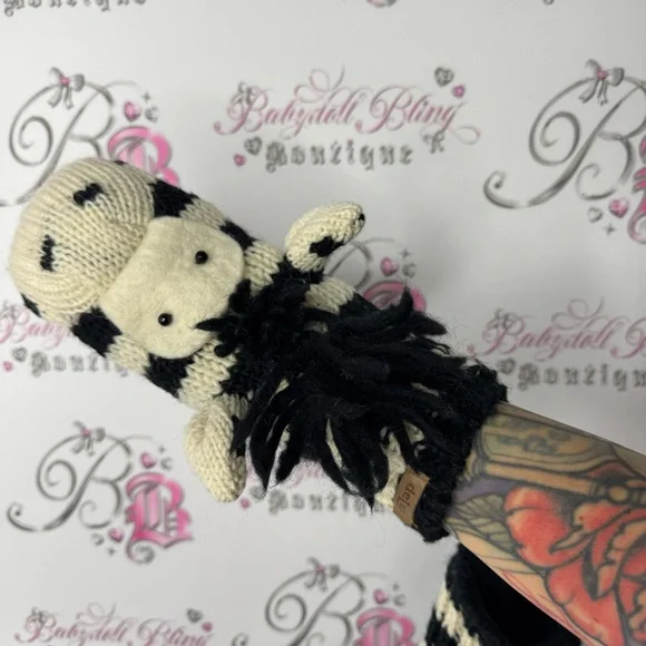 Delux mittens zebra wool thick warm animal puppet style cute winter gloves y2k - Picture 8 of 15